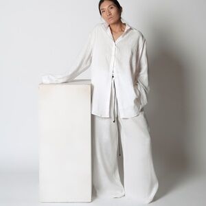 Two piece White Linen suit Linen pants and Linen shirt. White Linen pants.